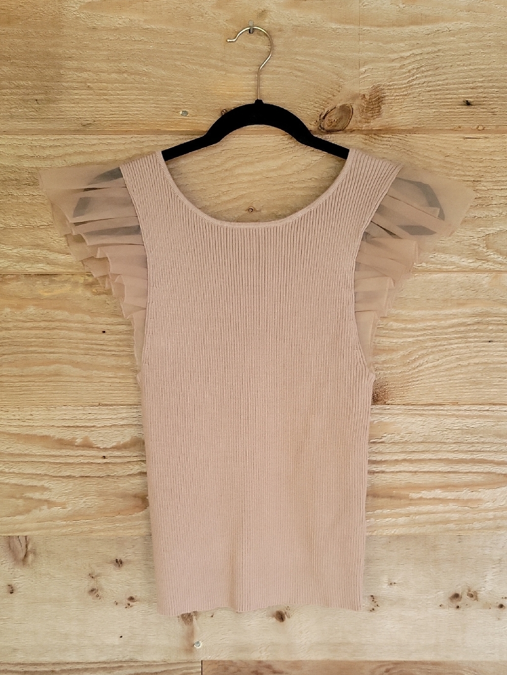 Anthropologie Size Small Ribbed Sweater Tank with Sheer Ruffled Sleeves